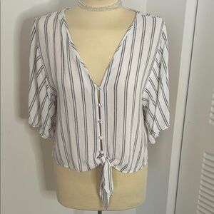 Bershka Black and White Striped Button-Front Blouse